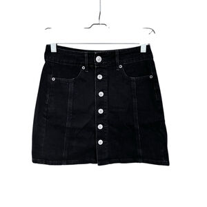 American Eagle Black Denim Jean Skirt Size 00 Button Fly Western Summer Casual